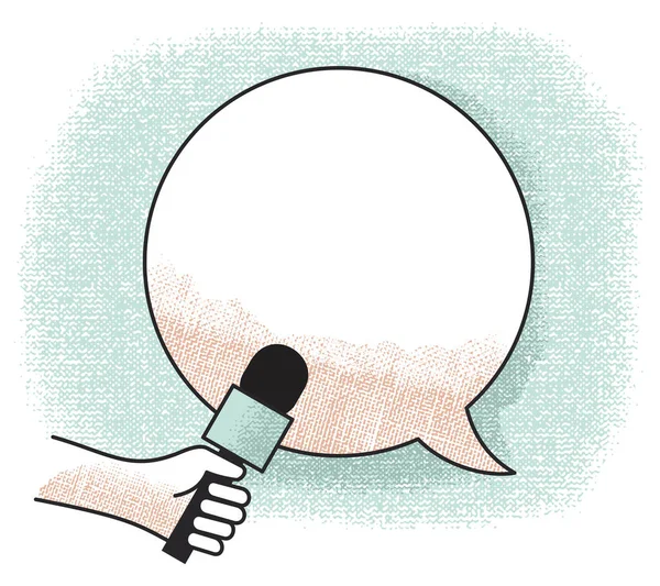 Hand Holding Microphone Συνέντευξη Πολυμέσων Κύκλους Διαλόγου Φούσκα Ομιλίας Εικονογράφηση — Διανυσματικό Αρχείο