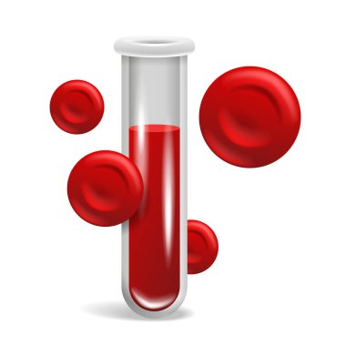 Kan testi - tam kan sayımı ikonu - beyaz ve kırmızı hücreler hakkında bilgi ve hemoglobin ve hematokrit konsantrasyonu. İzole vektör illüstrasyonu