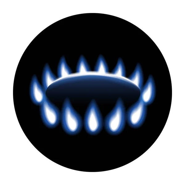 Cucina Stufa Gas Fiamma Blu Illustrazione Vettoriale Icona Sfondo Nero — Vettoriale Stock