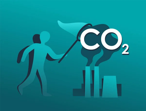 Technologie Zachycování Uhlíku Strategie Rozvoje Čisté Stopy Co2 Ilustrace Metaforou — Stockový vektor