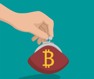 Bitcoin sembollü el yapımı vintage çanta - yatırım için illüstrasyon veya kripto para değişimi