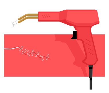 Araba tamponu ya da diğer plastik parçalar için sıcak zımba plastik kaynak makinesi. İzole vektör illüstrasyonu