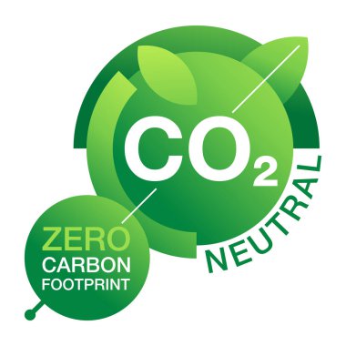 CO2 nötr geometrik etiket, net sıfır karbon ayak izi - karbon emisyonsuz hava kirliliği yok endüstriyel çevre dostu izole tabela yaratıcı dekorasyonda