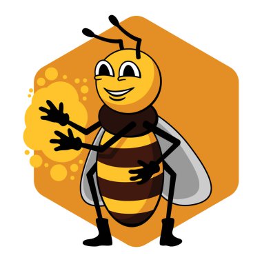 Arı poleni rozeti ya da çizgi film karakteri olan gıda takviyeli logo şablonu. İzole illüstrasyon