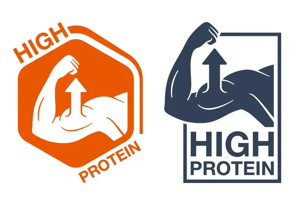 Yüksek Protein Rozetleri Kaslara Yararlı Olan Enerji Beslenme Etiketlerini Etiketlemek Stok Vektör