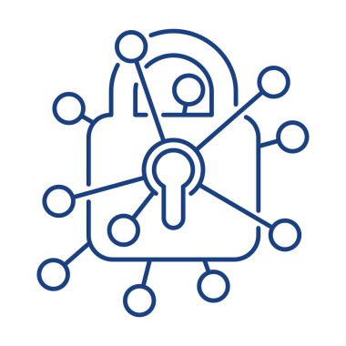 Veri güvenliği ve kişisel veri koruması düz simge - bağlantı hatları olan asma kilit