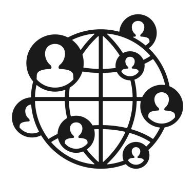 Sosyal ağ oluşturma ve takım çalışması. Toplum avatarları birbirleriyle küresel şekille bağlantılıdır