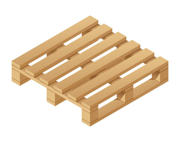 Деревянный поддон - поднос для транспортировки и хранения упаковки - изометрическая изолированная иллюстрация