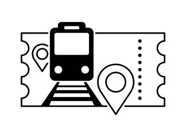 Tren bileti simgesi - Lokomotif silueti ve konum pimleri olan yolcu taşıma servisi pictogramı