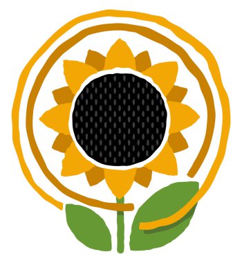 Sunflower plant icon for oil products or seeds. Illustration in abstract drawn doodle style clipart