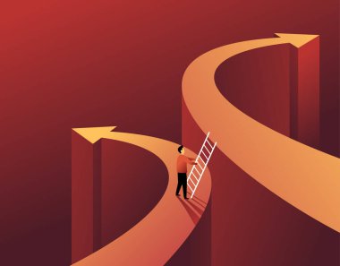 Alternatif karar seçimi ya da başka bir yol. Farklı yönlerde yol ayrımında merdivenleri olan biri.