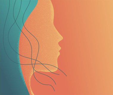 Bazı psikolojik ya da kişisel bakım makaleleri için çirkin desenli süslemede kadın yüzü