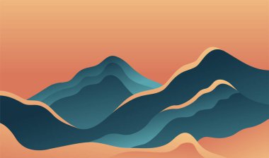 Renkli ve basit dalgalı şekillerden oluşan güzel soyut dağ manzarası.