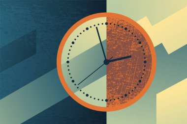 Zaman Yönetimi kavramsal illüstrasyon - kirli dokusu olan saat yüzü
