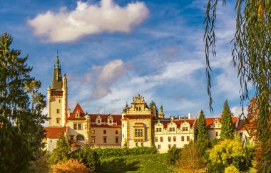 Pruhonice Park havadan manzaralı, Neo-Rönesans tarzında dekore edilmiş. Bohemya, Çek Cumhuriyeti