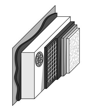 ETICS - İzometrik katmanlı görünümde dış Termal İzolasyon Bileşik Sistemi - vektör illüstrasyonu