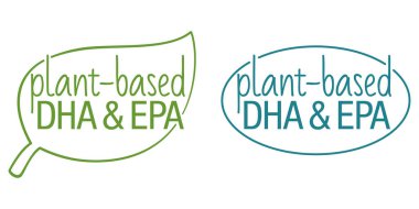 Bitki temelli DHA ve EPA malzemeleri - doğal besin etiketlemesi için kaligrafik pul çizildi. Düz vektör çevre dostu etiket