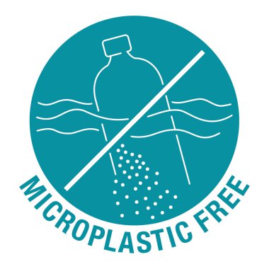 Mikro plastik ücretsiz yassı simge - okyanusta küçük plastik parçacıkları ile boğulan içecek şişesi