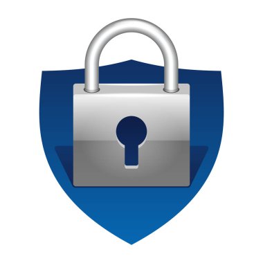 Simgeyi 3B parlaklığında kilitle - güvenlik sistemleri, koruma veya antivirüs servis piktogramı kalkan şeklinde