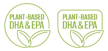 Bitki temelli DHA ve EPA malzemeleri - doğal besin etiketlemesi için dairesel damga. Düz vektör çevre dostu etiket