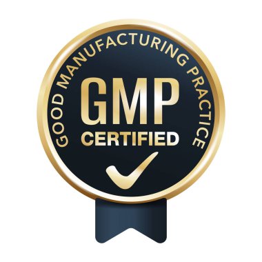 GMP certified golden icon - Good manufacturing practices conforming to the guidelines recommended by agencies that control the authorization of the manufacture and sale of food, drinks, cosmetics clipart