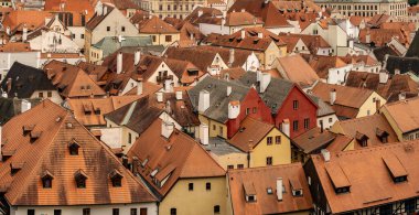 Hava manzarası - Çek Cumhuriyeti 'nin eski Cesky Krumlov kentinin çatıları
