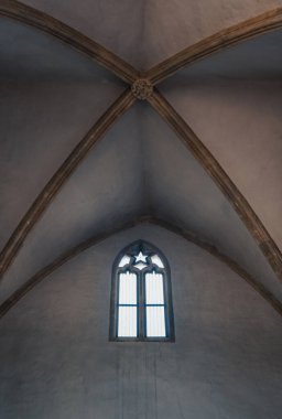 Prag, Bohemya 'daki Aziz Agnes Manastırı' nın içindeki Roma tırtıklı kasa dairesi. Ortaçağ iç mimarisi