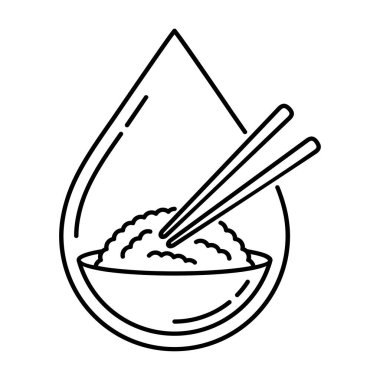 Pirinç suyu, şampuan için malzeme. sabun ya da saç spreyi saç tamiri ve yumuşaklık için. İnce çizgide etiketlemek için vektör simgesi