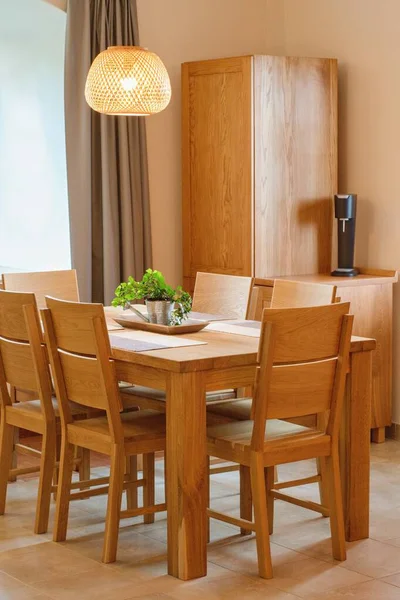 Solid Wood Kitchen Furniture Table Chairs Cozy Home Interior — Stock Photo, Image