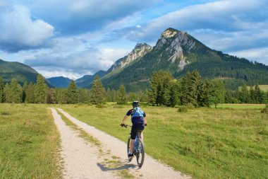 Güzel yaz dağ manzarasında bisiklet sürmek, Avrupa Alpleri, Avusturya