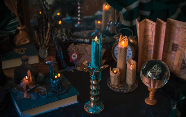 Illustration Magical Stuff Candle Light Book Spells Magical Atmosphere Wizards — Stock Photo, Image
