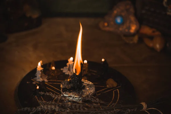 Вівтар Відьом Концепція Процвітання Передбачення Долі Магії Свічок Елементів Вікки — стокове фото