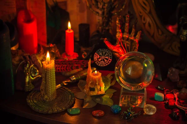 Witch Altar Concept Fortune Telling Predictions Fate Candle Magic Wicca — Stock Photo, Image