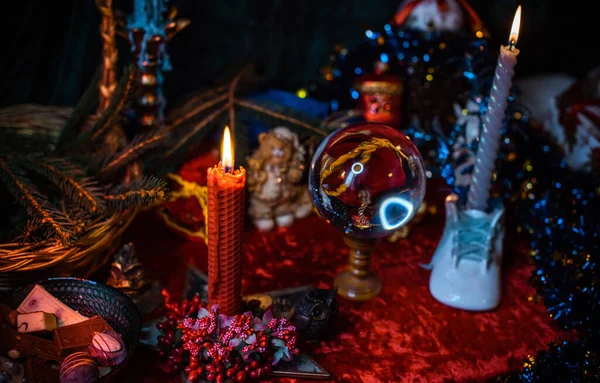 stock image Concept of Christmas atmosphere, divination, fate predictions, magical ball and other magic. Illustration of magical Holidays aesthetic