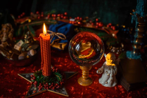 Koncepcja Świątecznej Atmosfery Wróżenia Przewidywania Losu Magicznej Kuli Innej Magii — Zdjęcie stockowe