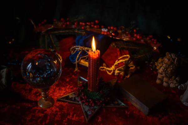 Concept Van Kerstsfeer Waarzeggerij Lotsvoorspellingen Magische Bal Andere Magie Illustratie — Stockfoto