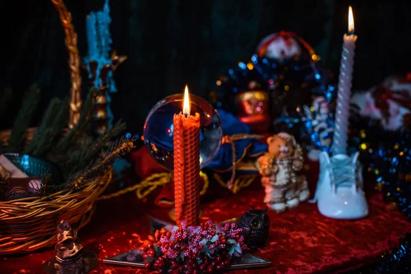Mystical Holidays Hangulat Xmas Esztétika Pozitív Téli Hangulat Dekoráció Otthon — Stock Fotó