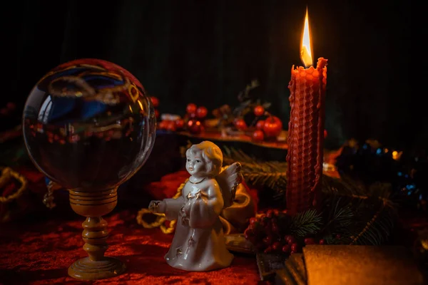 Mistyczna Atmosfera Świąteczna Estetyka Świąteczna Pozytywne Wibracje Zimowe Dekoracje Domu — Zdjęcie stockowe