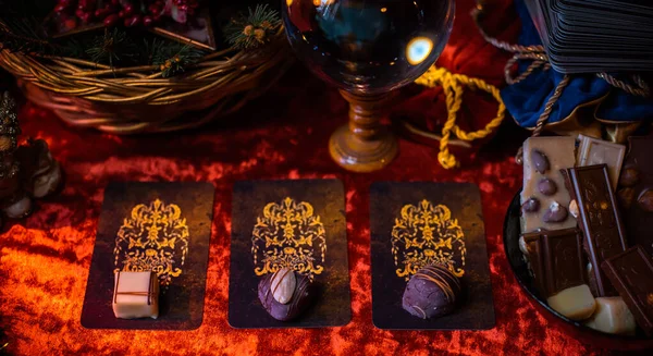 Concepto Adivinación Navideña Las Predicciones Sobre Las Cartas Del Tarot — Foto de Stock