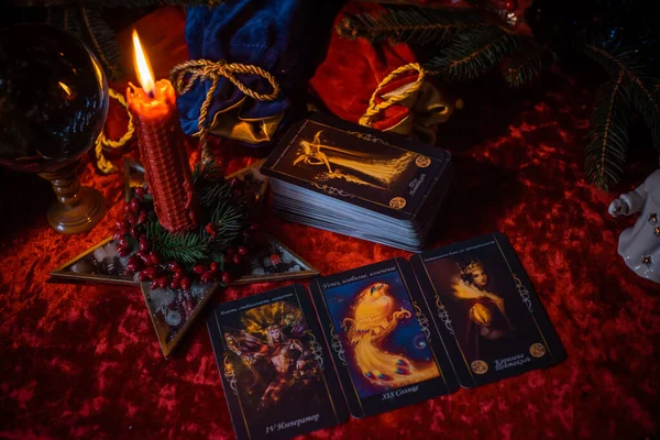 stock image Concept of Christmas divination, predictions on a tarot cards and other magic.  Europe, Ukraine. Kiev December 31 : Illustrative Editorial 