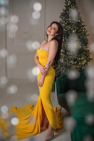 Winter Holiday Concept Inspiration Fairy Time Woman Christmas Tree Pretty — Stock Photo, Image