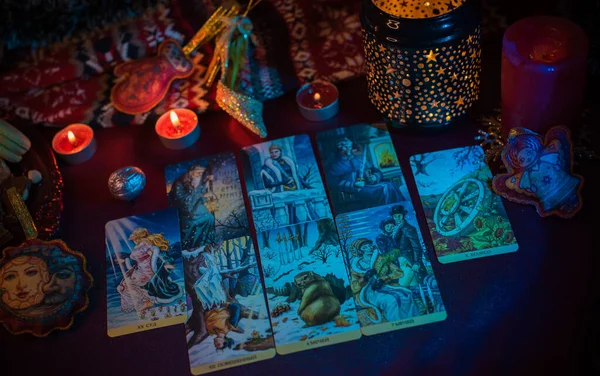 Conceito Adivinhação Natal Previsões Cartas Tarô Outra Magia Europa Ucrânia — Fotografia de Stock