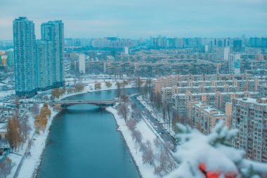  Avrupa manzara manzarası, Kyiv şehir manzarası nehir ve binalar