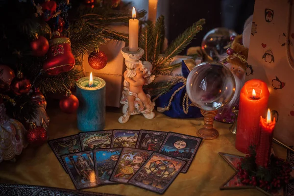 Концепция Рождественского Гадания Предсказания Картах Таро Прочая Магия Европа Украина — стоковое фото