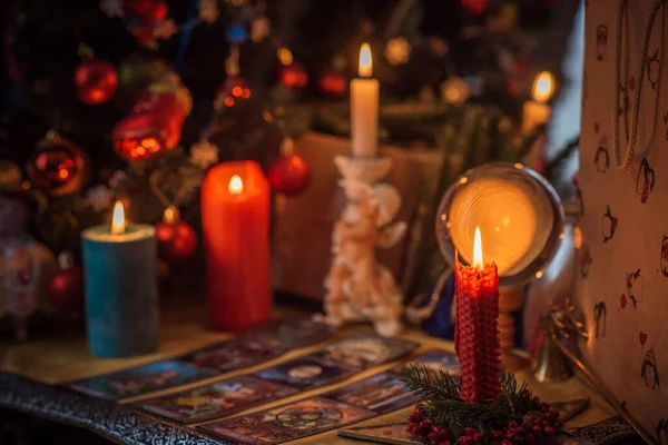 Koncepcja Bożonarodzeniowej Wróżby Przewidywania Kartach Tarota Innej Magii Europa Ukraina — Zdjęcie stockowe