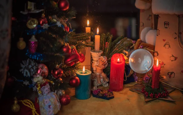 Rytuał Boże Narodzenie Wicca Lub Pogańskiej Magii Energii Przepowiednia Wigilii — Zdjęcie stockowe