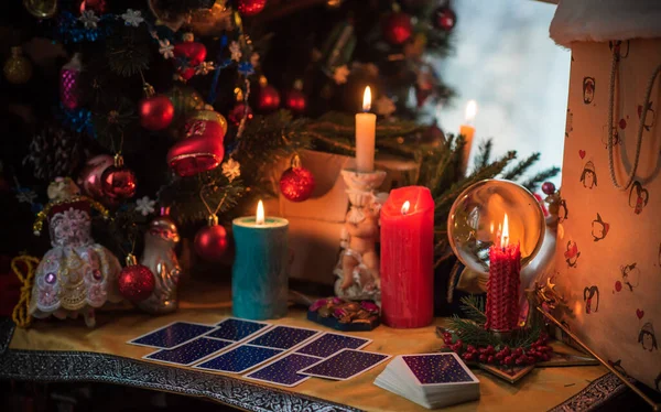 Rite on Christmas, wicca or pagan energy magic. Christmas eve prediction. Attracting love, money and luck into your life. Candle magic