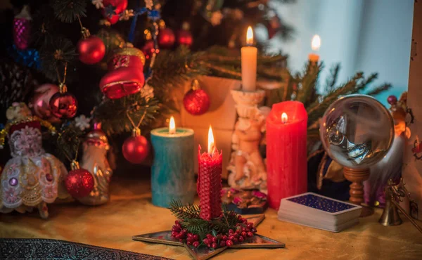 Rytuał Boże Narodzenie Wicca Lub Pogańskiej Magii Energii Przepowiednia Wigilii — Zdjęcie stockowe