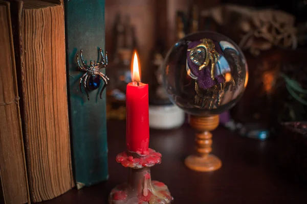 Illustration Für Okkultismus Konzept Magisches Attribut Hexerei Konzept Kerzenfeuer Zauber — Stockfoto