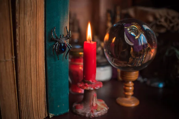 Illustration Für Okkultismus Konzept Magisches Attribut Hexerei Konzept Kerzenfeuer Zauber — Stockfoto
